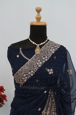 ZOYAL ENTERPRISE Embellished Bollywood Organza Saree(Dark Blue)