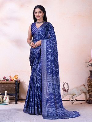 NEGRONISTAR Printed Daily Wear Crepe Saree(Blue)