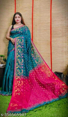SMRITI BOUTIQUE Self Design Hand Batik Handloom Cotton Silk Saree(Light Blue, Red)