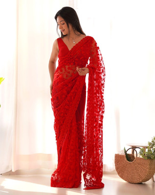 Divastri Embroidered Bollywood Net Saree(Red)