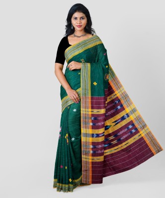 ethnic diva Self Design, Floral Print, Embroidered Sambalpuri Pure Cotton Saree(Green)