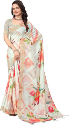 SHRIMAY Floral Print Bollywood Jute Silk Saree(Multicolor)