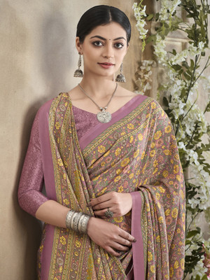 Divastri Printed Daily Wear Crepe Saree(Purple)