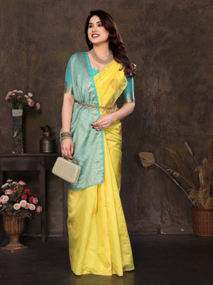 RAJESHWAR FASHION Woven Kanjivaram Jacquard Saree(Yellow)