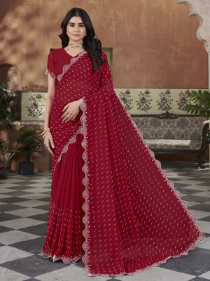 Sariya Embellished Bollywood Georgette Saree(Red)