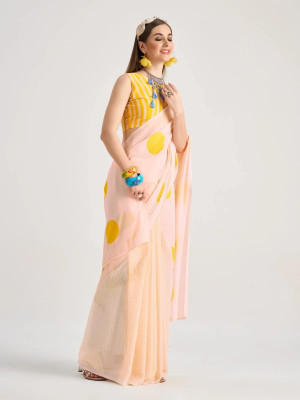 Riddhi textile Hub Digital Print Saree with Attached Blouse Georgette Saree(Pink, Yellow)