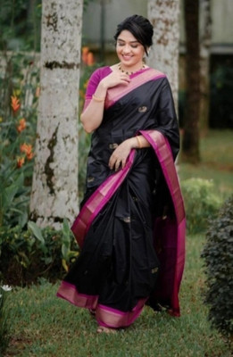 Hashir textile Self Design Assam Silk Cotton Silk Saree(Black)