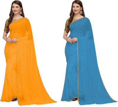 Prutha Fashions Solid/Plain Daily Wear Chiffon, Georgette Saree(Yellow, Light Blue)