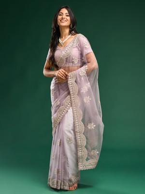 KASEE Embroidered Bollywood Net Saree(Blue)