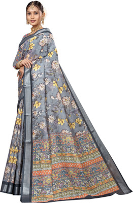 Gajal Printed, Woven Kanjivaram Pure Cotton, Cotton Linen Saree(Grey)