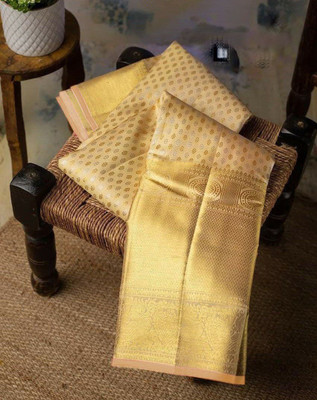 HouseOfCommon Woven Kanjivaram Pure Silk Saree(Cream)
