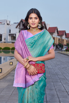 SATYAM WEAVES Woven Banarasi Jacquard Saree(Light Green)