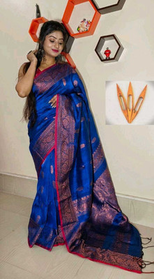 S.K. HOUSE Self Design Banarasi Linen Saree(Multicolor)