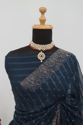 ZOYAL ENTERPRISE Embellished Bollywood Georgette Saree(Dark Blue)