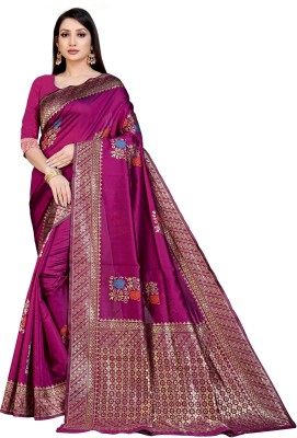 fFASHION Woven, Embellished, Solid/Plain, Printed, Self Design, Floral Print, Digital Print, Dyed Banarasi Art Silk, Cotton Silk Saree(Purple)