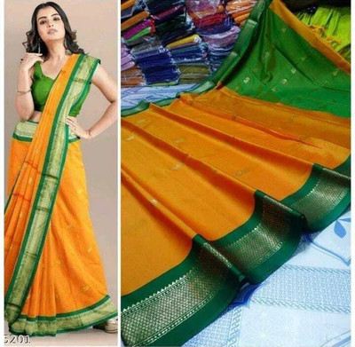VEERAIVA Woven Paithani Cotton Silk Saree(Gold)