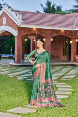 KANDORA Printed Bollywood Crepe Saree(Green)