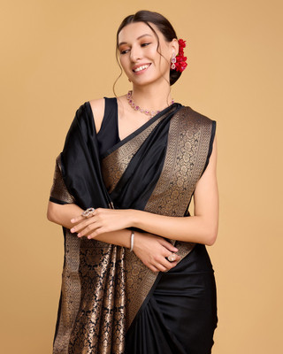 SUDIPTA Woven Kanjivaram Pure Silk Saree(Black)