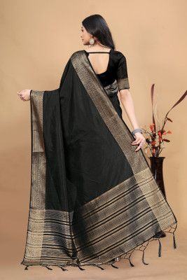 Aarunika BS Solid/Plain Bollywood Pure Silk Saree(Black)