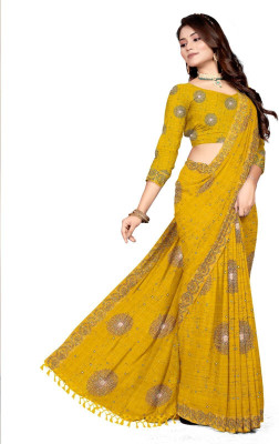 unityprints7 Printed Bollywood Georgette Saree(Yellow)