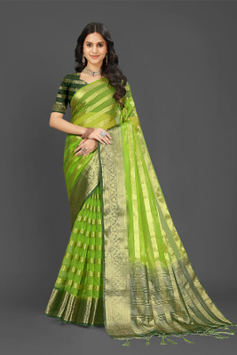 Aarunika MT Solid/Plain Bollywood Organza Saree(Light Green)
