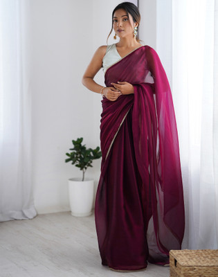 Samah Dyed, Embellished Bollywood Chiffon Saree(Purple)