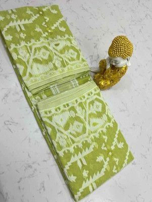 Soma Tant saree Mahal Self Design, Woven, Geometric Print Handloom Cotton Silk Saree(Green)