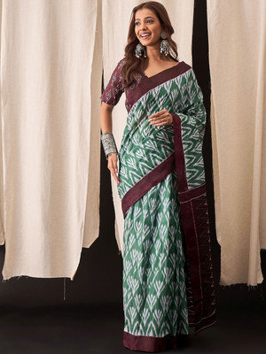 Moda Rapido Printed Daily Wear Pure Cotton Saree(Green)