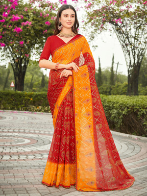 Sariya Printed Bandhani Georgette Saree(Maroon)
