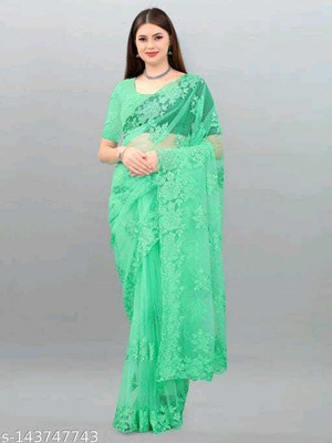 PRIVYSTORE Embroidered Bollywood Net Saree(Light Green)