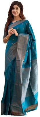 GOVINDRICEMILL Solid/Plain Chanderi Cotton Silk Saree(Dark Blue)