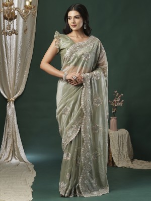 ANOUK Embellished Bollywood Net Saree(Light Green)