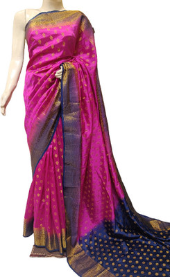 SWATANTRA Geometric Print Banarasi Silk Blend Saree(Pink)