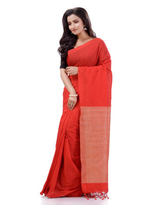 TANTLOOM Woven Handloom Pure Cotton Saree(Red)