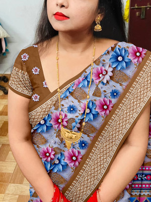 JERAVI Enterprise Digital Print, Embroidered Bollywood Cotton Silk Saree(Gold, Blue)