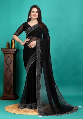 Gajal Self Design Bollywood Georgette Saree(Black)