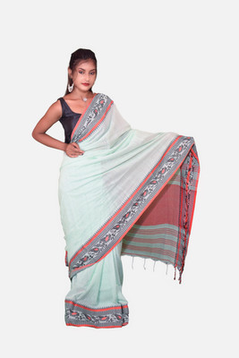 sdn Woven Tant Handloom Pure Cotton Saree(Multicolor)