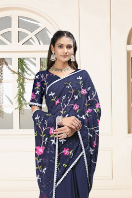 ViTRAG Fashion Embroidered Bollywood Georgette Saree(Dark Blue)