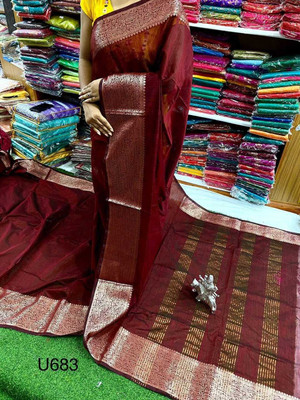 AMIT STORE Self Design Handloom Cotton Silk Saree(Maroon)