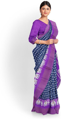 Suali Printed Kalamkari Art Silk Saree(Grey)