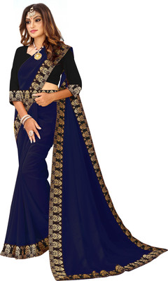 Georgette Saree Dyed, Self Design, Solid/Plain, Digital Print Jamdani Georgette, Chiffon Saree(Blue)