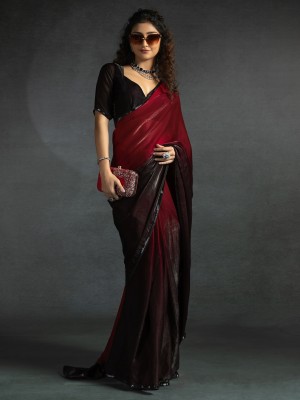 Sareemall Embellished Bollywood Satin Saree(Magenta, Black)