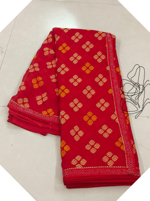 nabil Printed Bandhani Georgette Saree(Red)