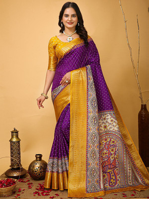 Anouk Rustic Printed Chinnalapattu Silk Blend Saree(Purple)