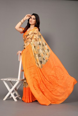 Winza Designer Printed Daily Wear Chiffon, Brasso Saree(Orange)