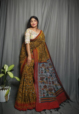 Rnn Saree Printed Sambalpuri Pure Cotton Saree(Yellow, Red)