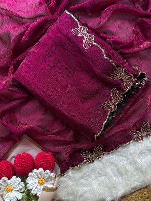 Sarth fashion Embellished Bollywood Chiffon Saree(Pink)