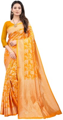 MORLY Printed Kanjivaram Pure Silk, Art Silk Saree(Yellow)