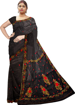 SHRISTI CLOTHINGS Embroidered Kantha Tussar Silk Saree(Multicolor)