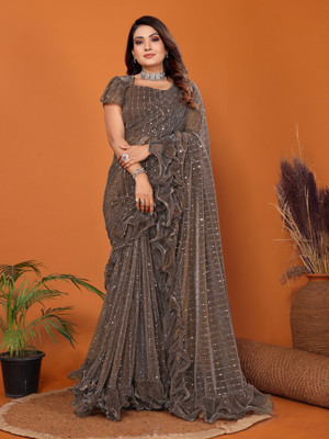 miracletex Self Design Bollywood Net Saree(Gold)